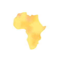 Watercolor texture orange Africa continent map, vector illustration