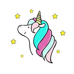 Hand drawn illustration of a magic unicorn. Vector isolated illustration
