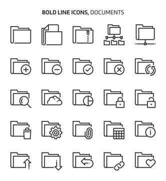 Folders, bold line icons.