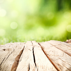 desk of free space and green background 