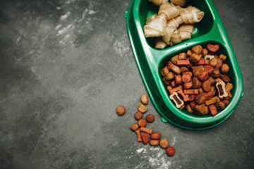 Dry pet food in bowl