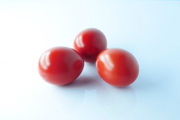 red easter eggs on white background