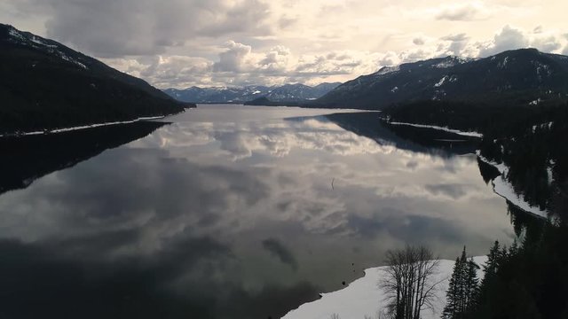 Pristine Alpine Lake Reflection Aerial in Pacific Northwest