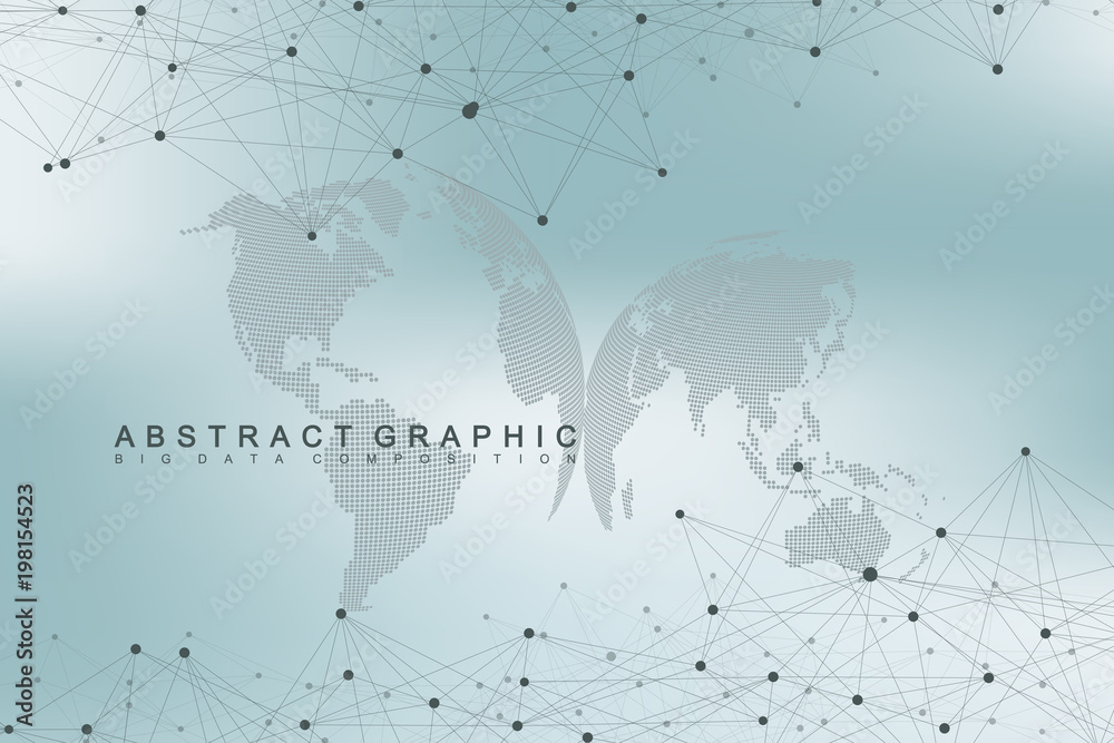Poster Global network connection. Network and big data visualization background. Futuristic global business. Vector Illustration.