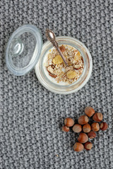 Yogurt with muesli in a jar