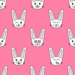pattern with rabbits with different emotions