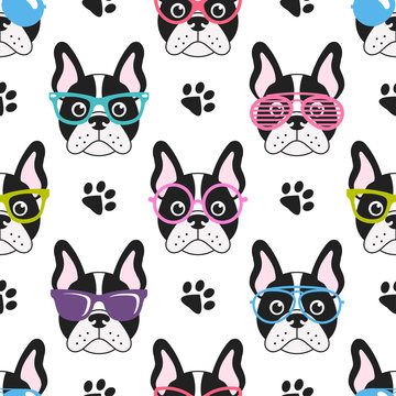 pattern with french bulldogs with glasses