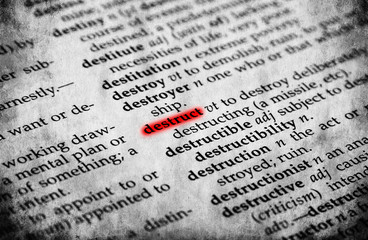 Destruct word in old textured dictionary