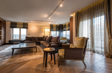 Interior of a luxury apartment, modern open plan living room