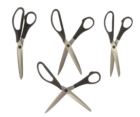 A set of tailor scissors. Seamstress vector illustration. Sewing accessories. Vector illustration.