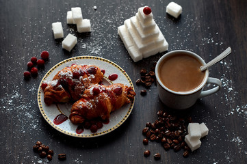 Delicious breakfast with coffee and biscuits
