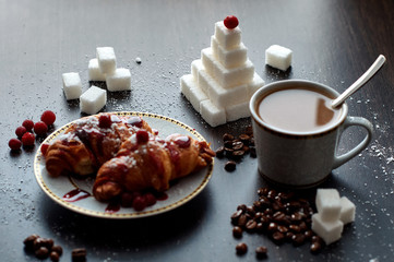 Delicious breakfast with coffee and biscuits