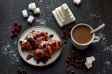 Delicious breakfast with coffee and biscuits