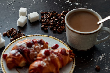 Delicious breakfast with coffee and biscuits