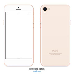 smartphone gold color with blank screen and back side on white background. stock vector illustration eps10