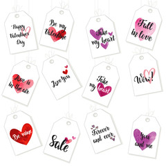 Happy Valentine's Day gift tags and cards with watercolor hearts.
