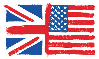 United Kingdom Flag & United States of America Flag Vector Hand Painted with Rounded Brush