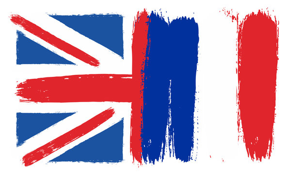 United Kingdom Flag & France Flag Vector Hand Painted with Rounded Brush