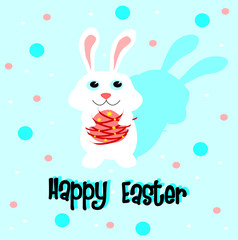 cute easter bunny holding red eggs,rabbit with blue back ground ,animals vector