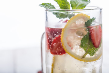 Strawberry juice and lemon soda juice mixed with soda