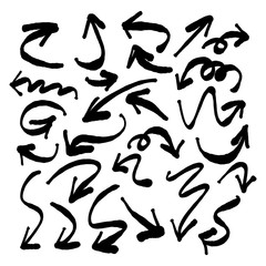 freehand thick arrow set vector illustration sketch hand drawn with black lines isolated on white background