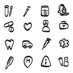 medical icon set with gray shadow vector illustration sketch hand drawn with black lines isolated on white background