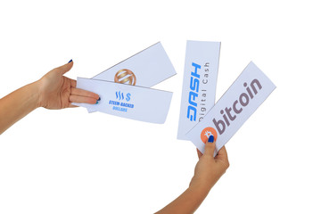 modern digital cryptocurrencies in female hands