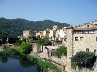 Fototapeta na wymiar View of the old city of Besalu, old town, sunny day, Catalonia, Spain