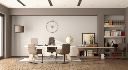 White and brown modern office - 198161136