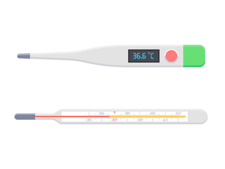 Mercury and digital clinical thermometers isolated on white. Vector illustration