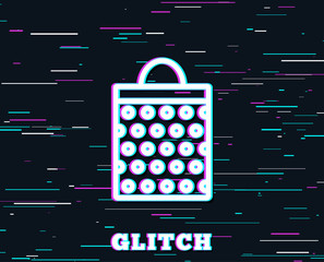 Glitch effect. Shopping bag with circles line icon. Present or Sale sign. Birthday Shopping symbol. Package in Gift Wrap. Background with colored lines. Vector