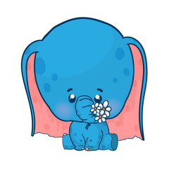 Cute cartoon baby elephant with flowers.