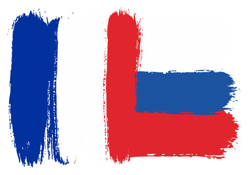 France Flag & Russia Flag Vector Hand Painted with Rounded Brush