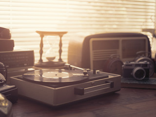 Vintage objects collection next to a window