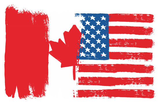 Canada Flag & United States of America Flag Vector Hand Painted with Rounded Brush