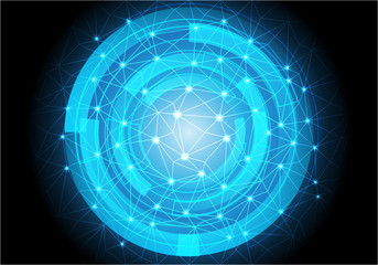 Abstract blue circle polygon triangle line circuit light power technology futuristic design background vector illustration.