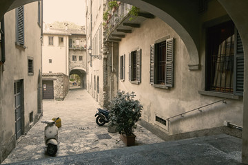 Bergamo, Italy - August 18, 2017: Patio of the old apartment building.