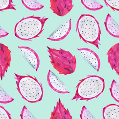 Watercolor pitaya. Hand painted seamless pattern with exotic fruits. Seamless background