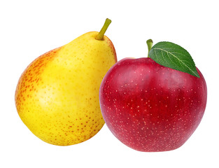 Fresh apple and pears isolated on white background with clipping path