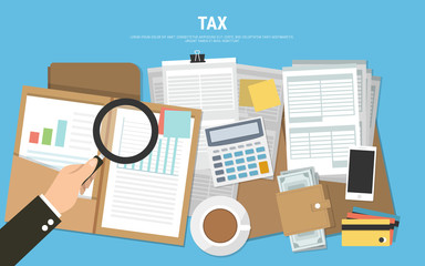 Tax calculation, budget calculation, accounting, paperwork concept. tax concept0 - obrazy, fototapety, plakaty