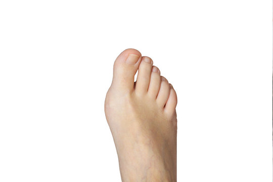 Part of the foot is isolated on a white background, top view.