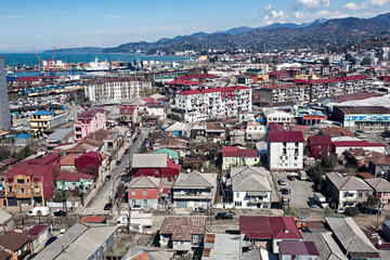 View from the observation deck on the georgian city of Batumi, Europe. Tourist center on the Black Sea coast
