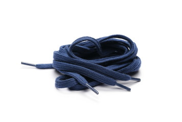 Blue shoelaces isolated on white background