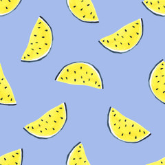 Seamless Tropical pattern of watermelon. Hand drawn watercolor background