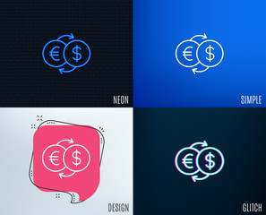 Glitch, Neon effect. Money exchange line icon. Banking currency sign. Euro and Dollar Cash transfer symbol. Trendy flat geometric designs. Vector