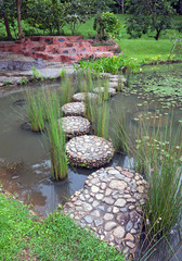 Floating rock walkway in the park.
