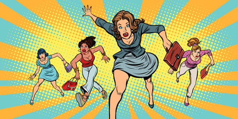 women running in panic for sale