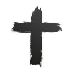 Hand drawn black grunge cross icon, simple Christian cross sign, hand-painted cross