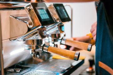 Modern coffee machines in coffee shop