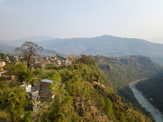 Fototapeta na wymiar Drone aerial view of Kusma and the Kali Gandaki river in Nepal